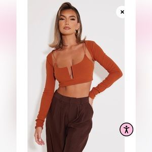 Pretty Little Thing Rust Shrug Detail Strappy Crop Top